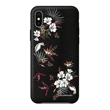 LaCoqueFrançaise Coque iPhone X/Xs effet cuir grainé noir Fleurs Sauvages Design