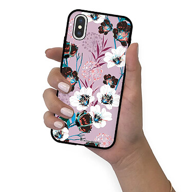 LaCoqueFrançaise Coque iPhone X/Xs Silicone Liquide Douce noir Fleurs parme pas cher