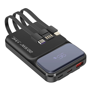 LinQ Batterie Externe 10000mAh + Câbles Lightning - USB C et USB Noir