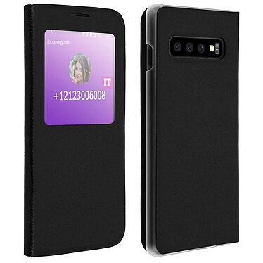 Avizar Housse Fenêtre Galaxy S10 Plus Étui Clapet Coque Polycarbonate Rigide - noir