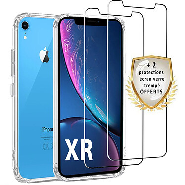 Evetane Coque iPhone XR Silicone + 2 Vitres en verre trempé Protection écran