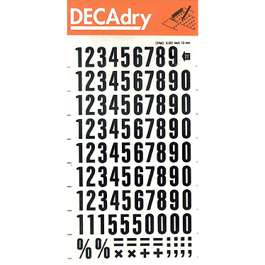 DECADRY Chiffres Transferts (1 Feuille) DD71F 15 mm Noir