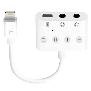 Avizar Adaptateur Audio/Charge Lightning vers Lightning et Double Jack 3.5mm 12cm Blanc