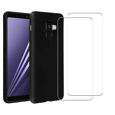 Acheter Evetane Coque Samsung Galaxy A8 2018 Silicone liquide Noire + 2 Vitres en Verre trempé Protection écran Antichocs