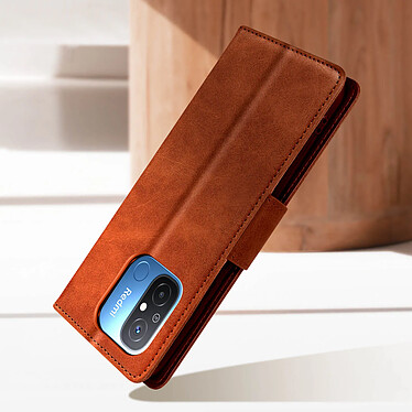 Avizar Étui Portefeuille Marron Foncé  pour Xiaomi Redmi 12C, série Bara Soft Leather pas cher