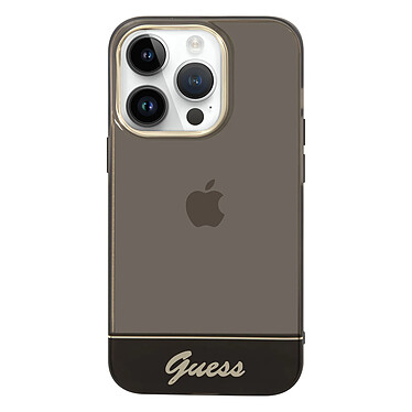 Guess Coque pour iPhone 14 Pro Design Translucide avec Bijou Perles Noir Transparent