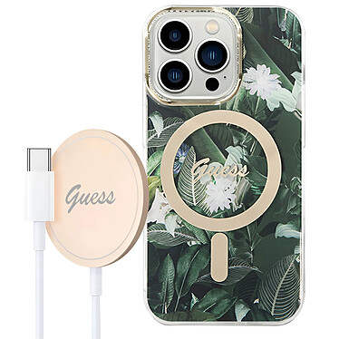 Guess Pack MagSafe pour iPhone 14 Pro Coque et Chargeur MagSafe 15W Vert