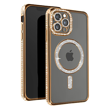 Avizar Coque Diamant pour iPhone 13 Pro Max Protection MagSafe Contour Strass Dorée