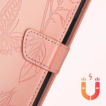 Avizar Étui pour Xiaomi Redmi 14C Portefeuille Fleur Papillon avec Dragonne Rose Poudré pas cher