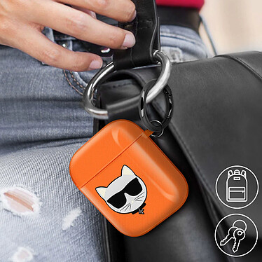 Avis Coque Airpods Silicone gel Mousqueton Choupette Ikonik Karl Lagerfeld orange