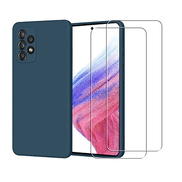 Acheter Evetane Coque Samsung Galaxy A53 Silicone liquide Bleue Marine + 2 Vitres en Verre trempe Protection ecran Antichocs