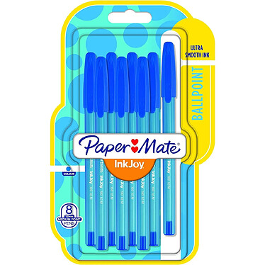 PAPER MATE Stylo à bille InkJoy 100, blister de 8, bleu