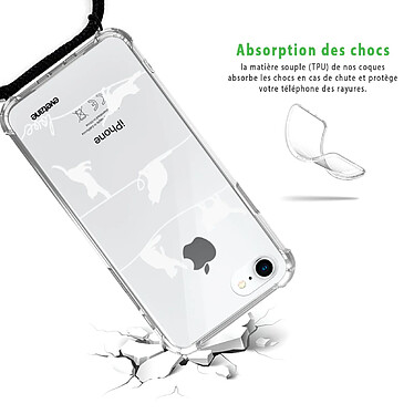 Avis Evetane Coque cordon iPhone 7/8/ iPhone SE 2020 noir Dessin Chat Lignes