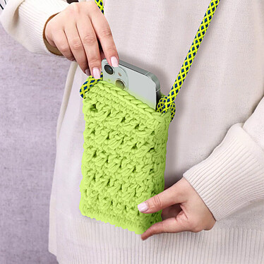 Avis Avizar Sac Bandoulière pour Smartphone Tricoté Main Motif Fleur  Vert Citron