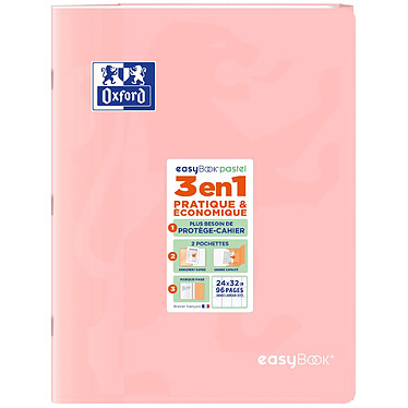 OXFORD Cahier piqûre EASYBOOK Pastel 24 x 32 cm 96p 90g grands carreaux coloris aléatoire pas cher