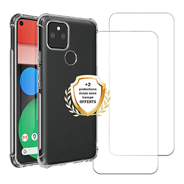 Evetane Coque Google Pixel 5 Antichoc coins renforcés Silicone + 2 Vitres en verre trempé Protection écran