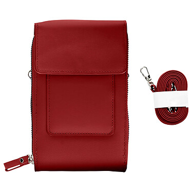 Avizar Pochette Bandoulière Smartphone en Simili cuir Sangle 130cm  rouge