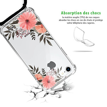 Avis Evetane Coque cordon iPhone 7/8/ iPhone SE 2020 noir Dessin Fleurs roses