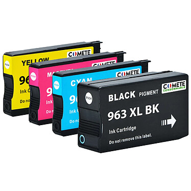 COMETE - 963 XL - 4 cartouches compatibles avec HP 963 XL - Noir et Couleur - Marque française