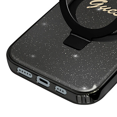 Guess Coque MagSafe pour iPhone 15 Paillette en Silicone Bords Surélevés Noir pas cher