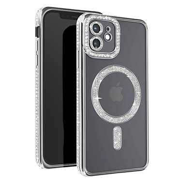 Avizar Coque Diamant pour iPhone 12 Protection MagSafe Contour Strass Argent