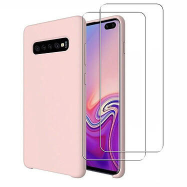 Acheter Evetane Coque Samsung Galaxy S10 Rose Silicone liquide+ 2 Vitres en Verre trempé Protection écran Antichocs