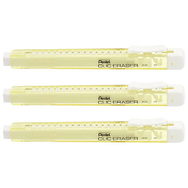 PENTEL Stylo gomme CLIC ERASER, Corps Jaune pastel x 3