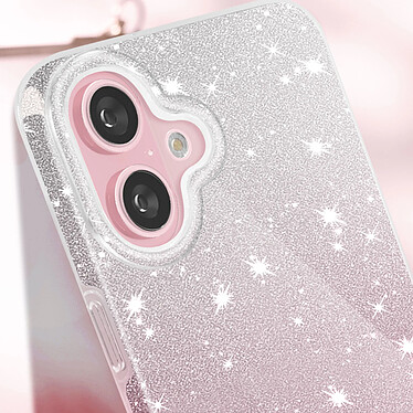 Avis Avizar Coque Paillette pour iPhone 16 Plus Hybride Design Glamour Blanc / Rose