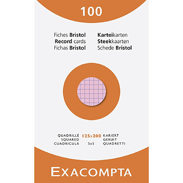 EXACOMPTA Étui de 100 fiches - bristol quadrillé 5x5 non perforé 125x200mm - Couleurs assorties