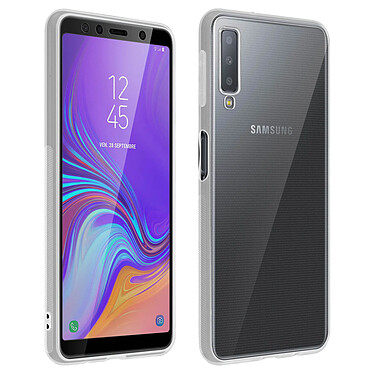 Avizar Coque Arrière + Film Verre Trempé écran Samsung Galaxy A7 2018 - Contour noir