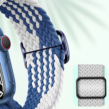 Avis Avizar Bracelet pour Apple Watch 41mm et 40mm et 38 mm Nylon Tressé Ajustable par Boucle Métallique blanc et bleu