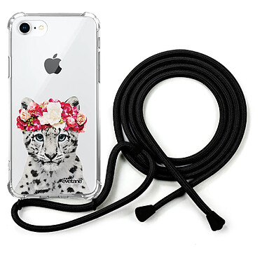 Evetane Coque cordon iPhone 7/8/ iPhone SE 2020 noir Dessin Leopard Couronne