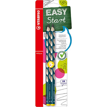 STABILO 2 crayons graphite EASYgraph corps bleu ardoise HB droitier