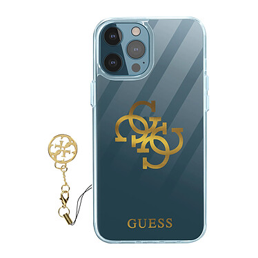 Guess Coque pour iPhone 12 Pro Max Bi-matière 4G Charms  Transparent Logo doré