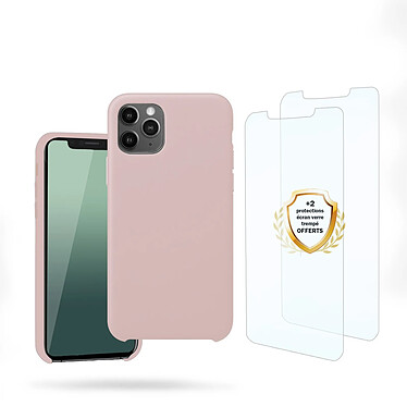 Evetane Coque iPhone 11 Pro Max Silicone liquide Rose + 2 Vitres en Verre trempé Protection écran Antichocs