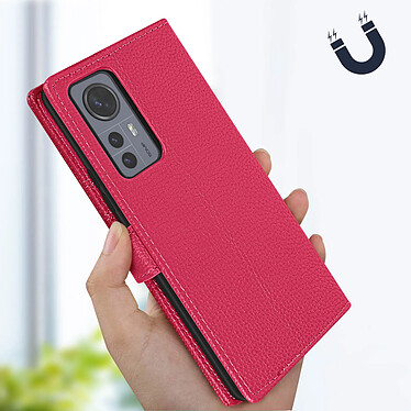 Avizar Housse pour Xiaomi 12 et 12X Aspect Grainé Clapet Portefeuille Support Vidéo  Rose pas cher