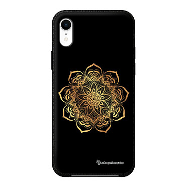 LaCoqueFrançaise Coque iPhone Xr effet cuir grainé noir Mandala Or Design