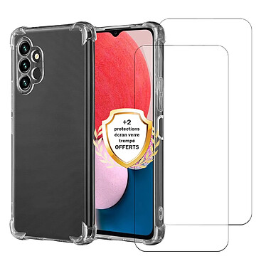 Evetane Coque Samsung Galaxy A13 Antichoc coins renforcés Silicone + 2 Vitres en verre trempé Protection écran