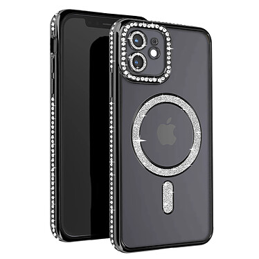 Avizar Coque Diamant pour iPhone 12 Protection MagSafe Contour Strass Noir