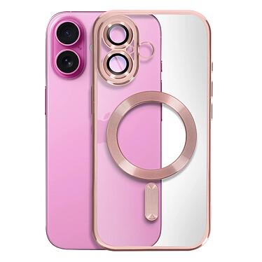 Avizar Coque MagSafe pour iPhone 16 Silicone Contour Chromé Rose Champagne