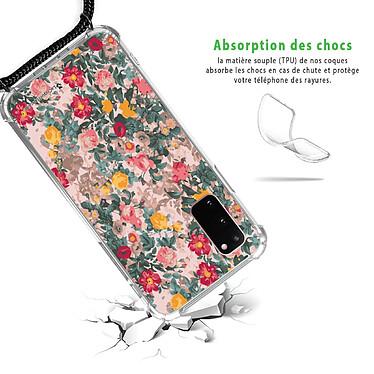 Avis LaCoqueFrançaise Coque cordon Samsung Galaxy S20 Dessin Fleurs Beige et Rose