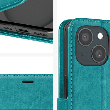 Mayaxess Étui pour iPhone 15 Portefeuille Fonction Support avec Dragonne Turquoise pas cher