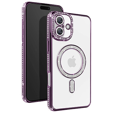 Avizar Coque Diamant pour iiPhone 16 Plus Protection MagSafe Contour Strass Violet