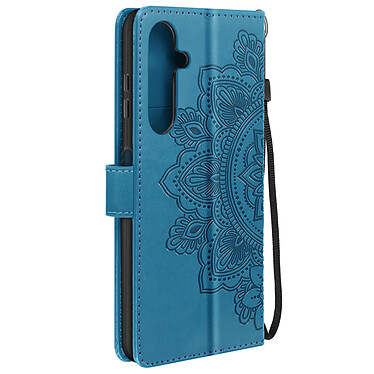 Avizar Étui Fleurs Mandala pour Samsung Galaxy A25 5G Portefeuille Dragonne Bleu