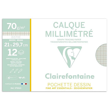 CLAIREFONTAINE Pochette de 12 calques millimétré A4, 70/75g