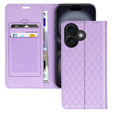 Avizar Étui Folio pour iPhone 16 Losange Porte cartes Support Vidéo Violet