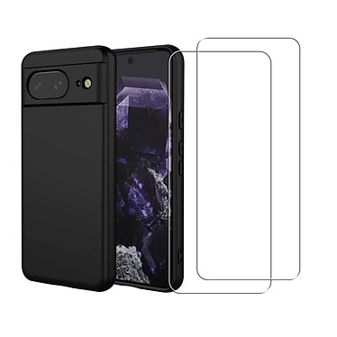 Acheter Evetane Coque Google Pixel 8 Silicone liquide Noire + 2 Vitres en Verre trempe Protection ecran Antichocs