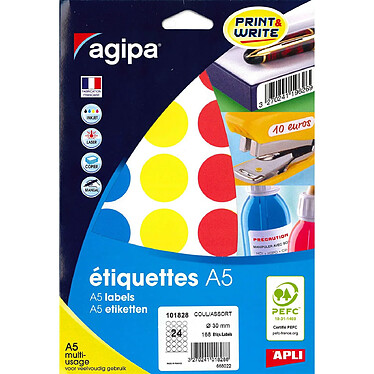 AGIPA Etui de 168 pastilles gommettes rondes 30 mm de couleurs assorties