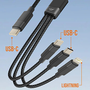 Avis LinQ Câble USB-C vers Lightning + 2 USB-C 60W Charge Rapide Longueur 1.2m Noir