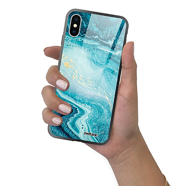 Evetane Coque en verre trempé iPhone Xs Max Bleu Nacré Marbre pas cher